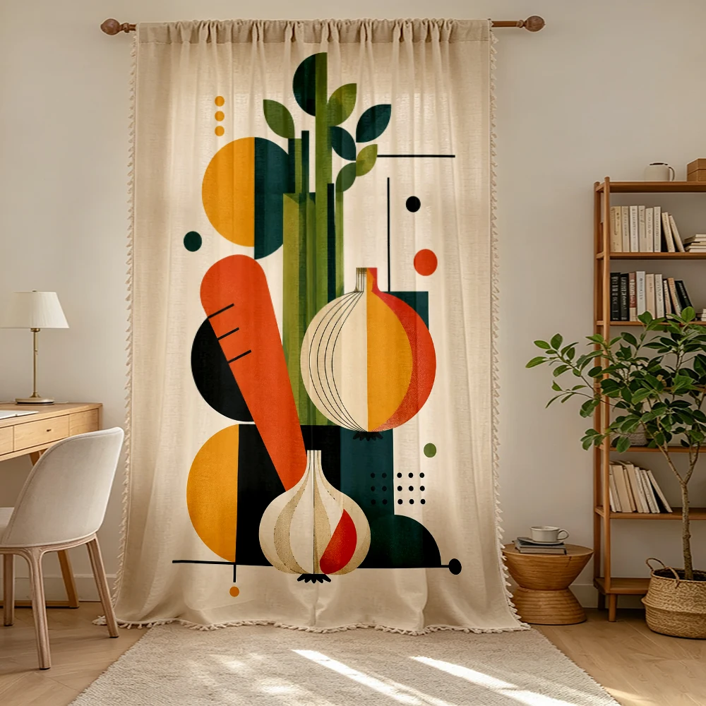 1PC Vegetable Tassel Sheer Curtains, Carrot Onion Garlic, Digital Print, Polyester, Bedroom Living Room Kitchen, Home Decor