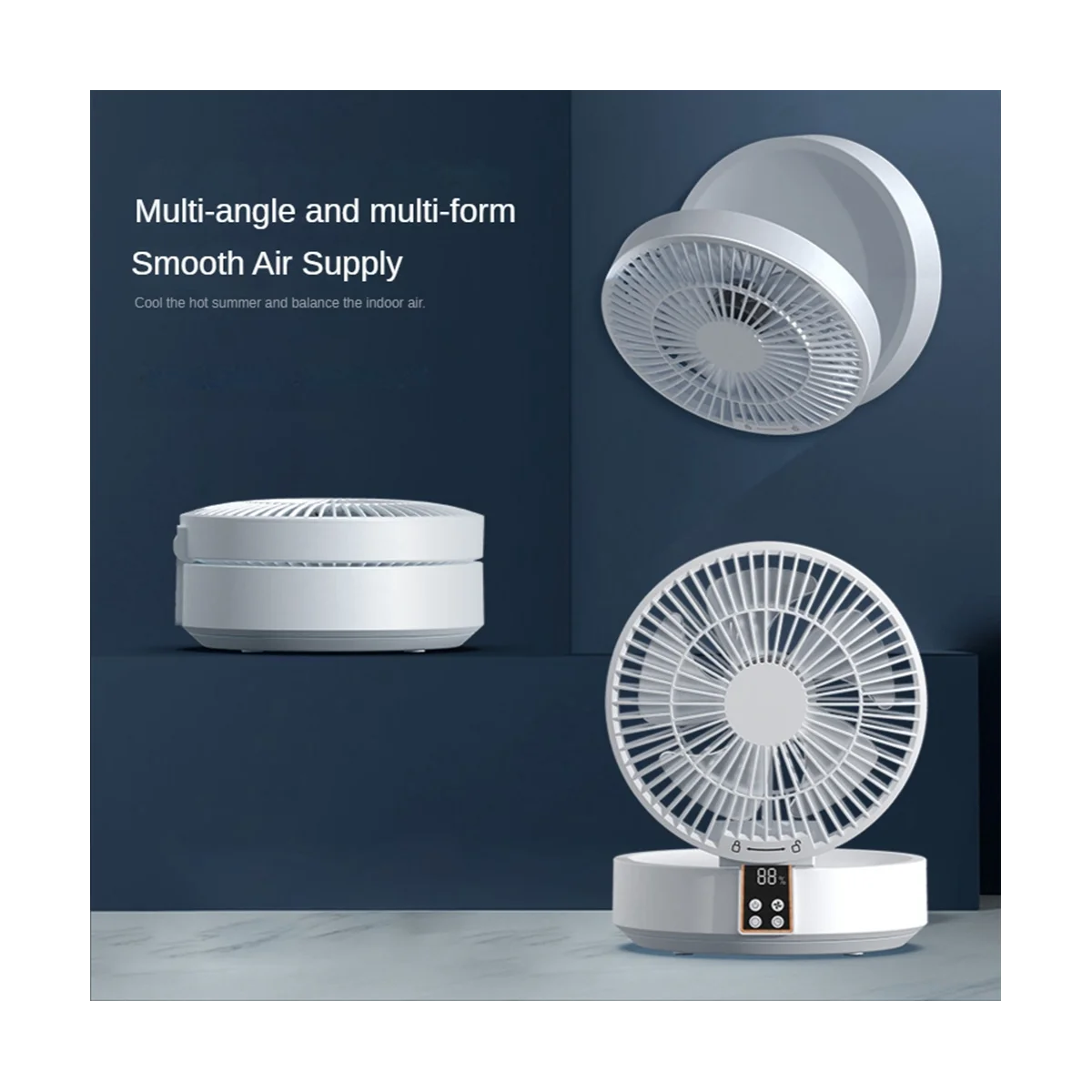 مروحة تبريد هواء لاسلكية تعمل بالتحكم عن بعد مع ضوء LED ومروحة كهربائية قابلة للطي مثبتة على الحائط ومروحة سطح المكتب باللون الأخضر