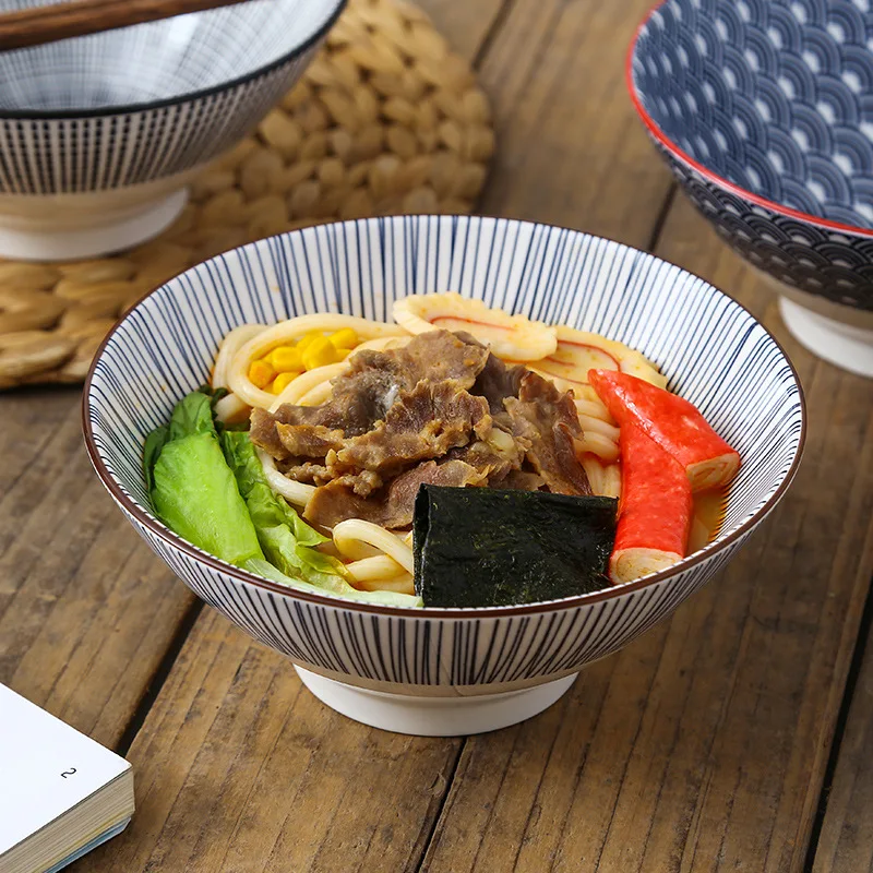 32Oz Japanese Soup Ramen Bowl,Stackable Round Fine Porcelain Cereal Pasta Serving Bowl,Microwavable Ceramic Bowls レトロなラーメンボウル