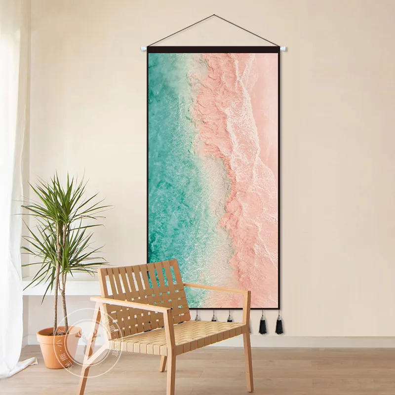Aesthetic Ocean View Wall Art - Tapestry with Fringe, Bohemian Coastal Decor, Large Wall Hanging for Yoga Studio and Apartment
