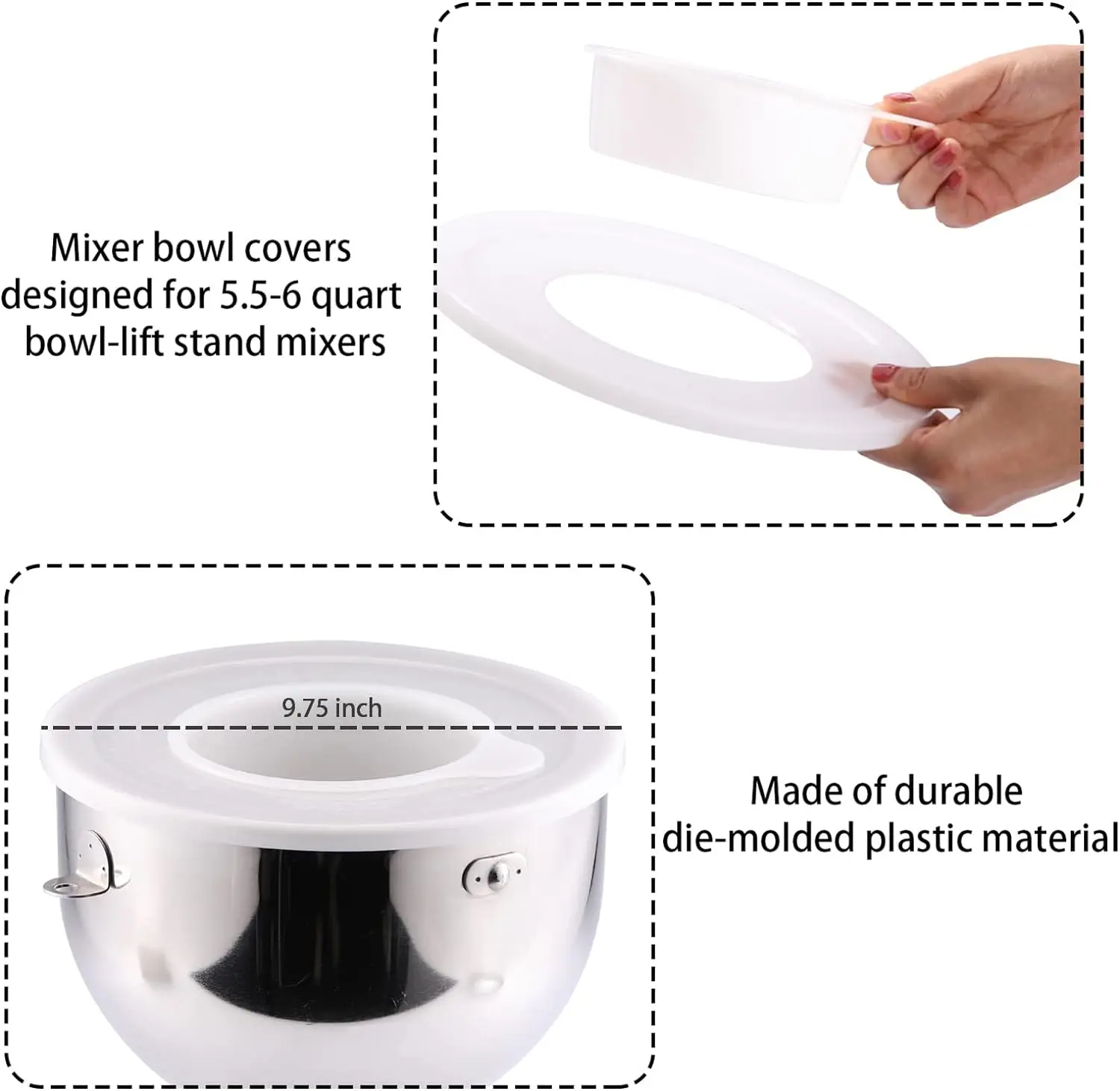 Mixer Bowl Lid Covers for KitchenAid 5.5-6 Quart Bowls - Stand Mixer Bowl Covers to Prevent Ingredients from Spilling, Fits Bowl