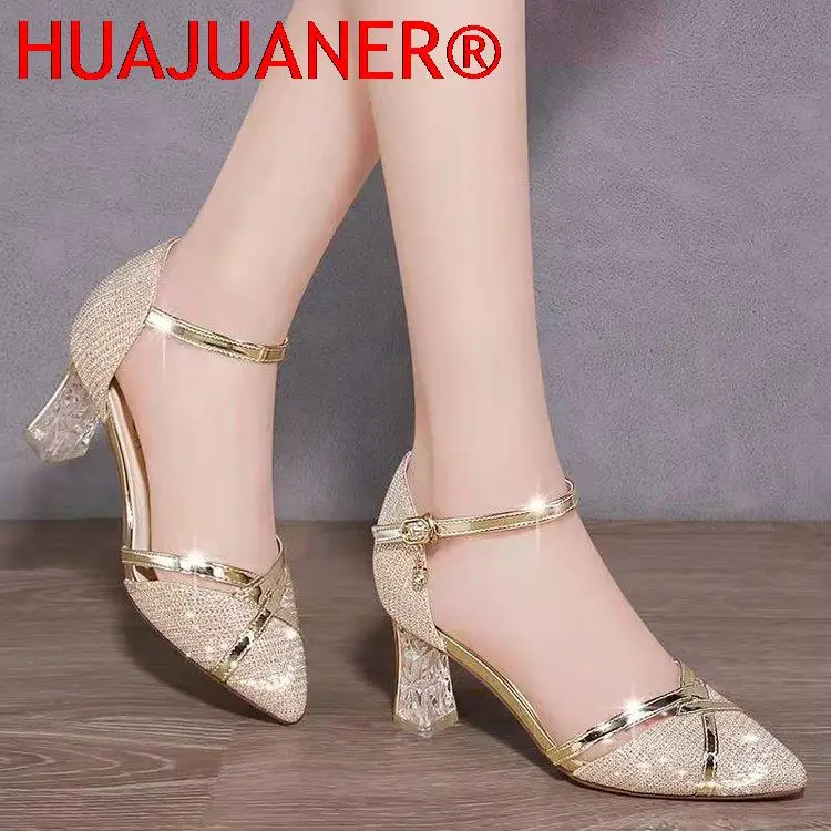 

2026 Ladies Fashion High Quality Silver Wedding High Heels Women Gold Party Nightclub High Heels 35-40 Pointed Toe Sequin Buckle