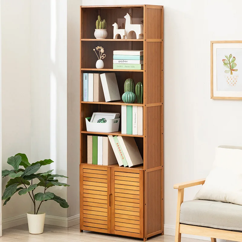 Bookshelf Bookcase Shelf with Cabinet Door Locker Integrated Lattice Cabinet Display Cabinet Floor to Floor Multi-layer Living