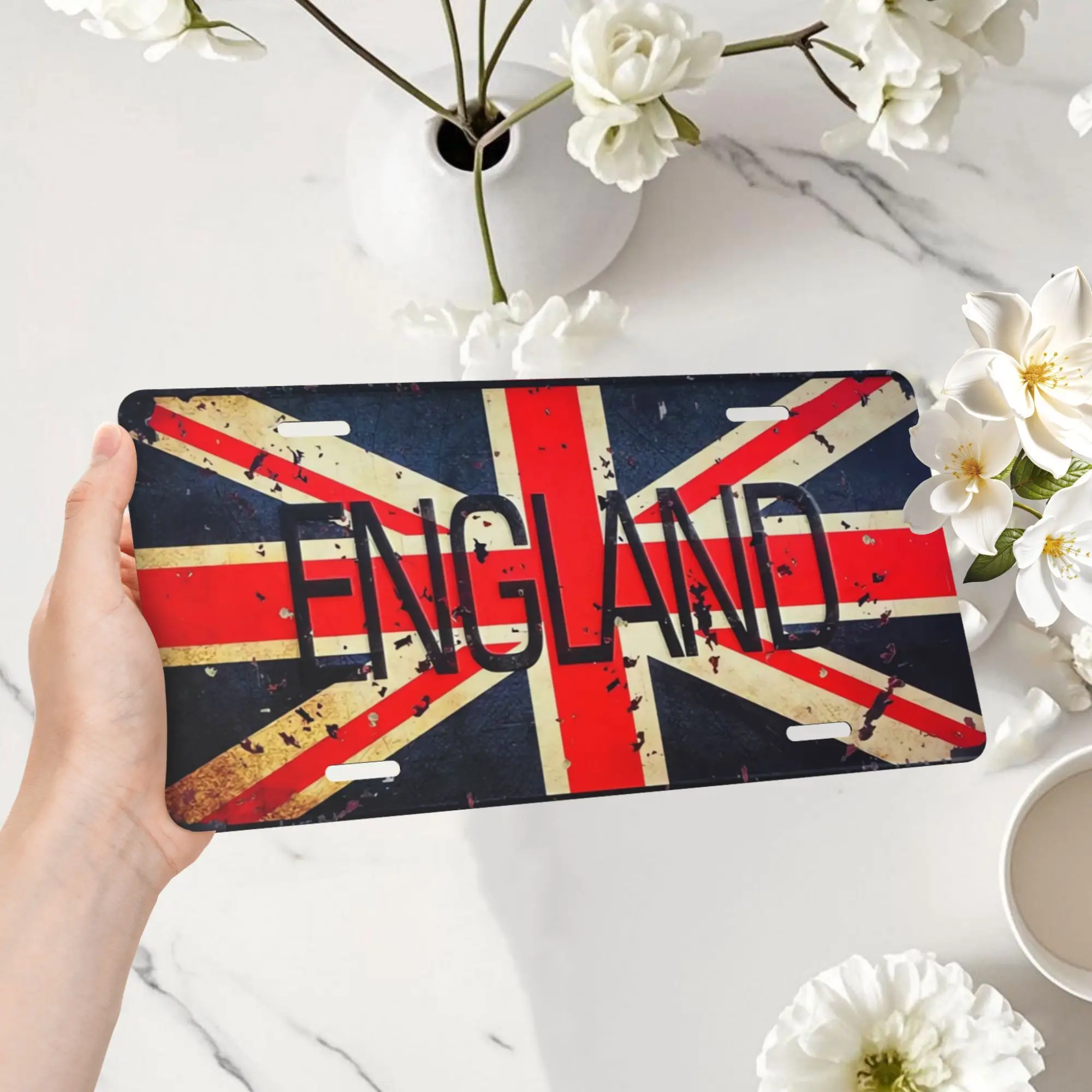 Vintage England Flag Metal Plates UK Union Jack Car & Home Decor with Distressed Finish, Durable Aluminum Wall Art Sign
