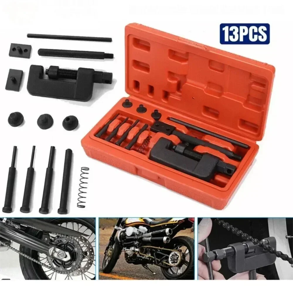 

13pcs Chain Repair Tool Set Motorcycle Chain Splitter Breaker Motorbike Mountainb Riveting Tool Heavy Duty Link O Ring Bicycle