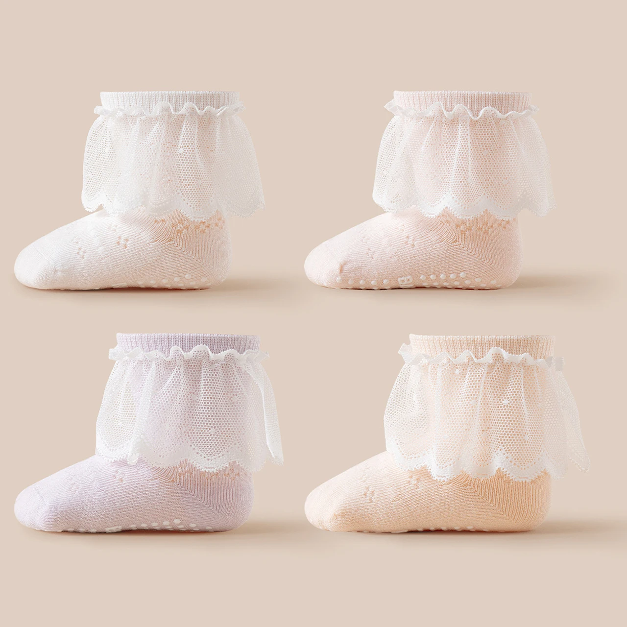 Princess Children Mid-Calf Socks Kids Non-slip Floor Socks Spring Summer Breathable Mesh Baby Lace Sock Solid Color Footwear