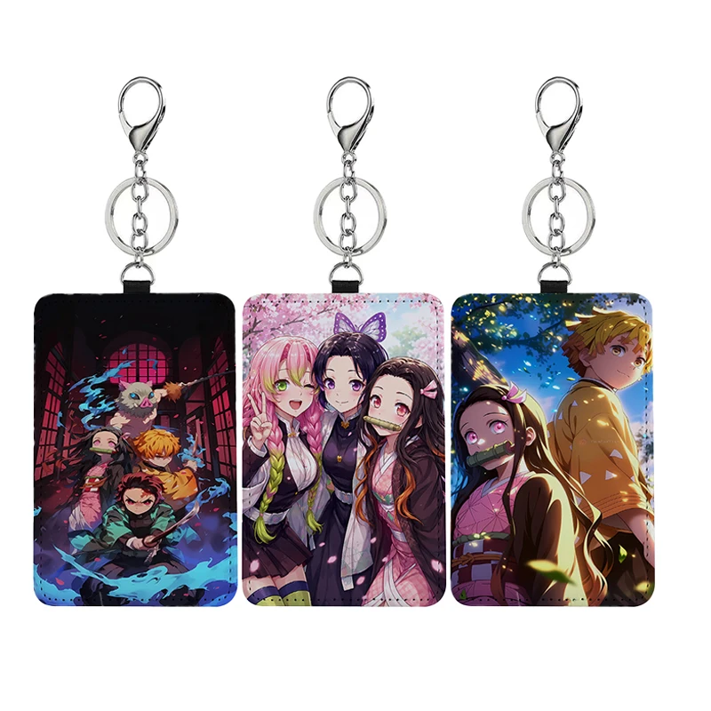

Demon Slayer Men Women Cards Holder with Keyring Cartoon Anime ID Card Holder Kamado Tanjiro Nezuko Bus Card Case Keychain Charm