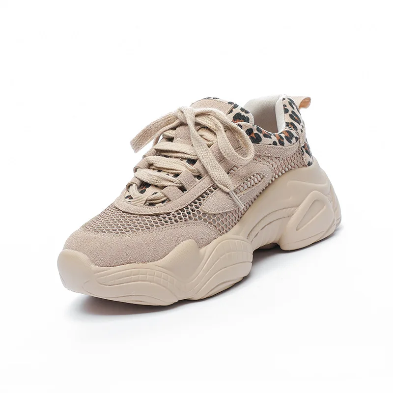 

Женские туфли с леопардовым принтом, дышащая спортивная обувь с сеткой, новая летняя повседневная обувь на толстой подошве