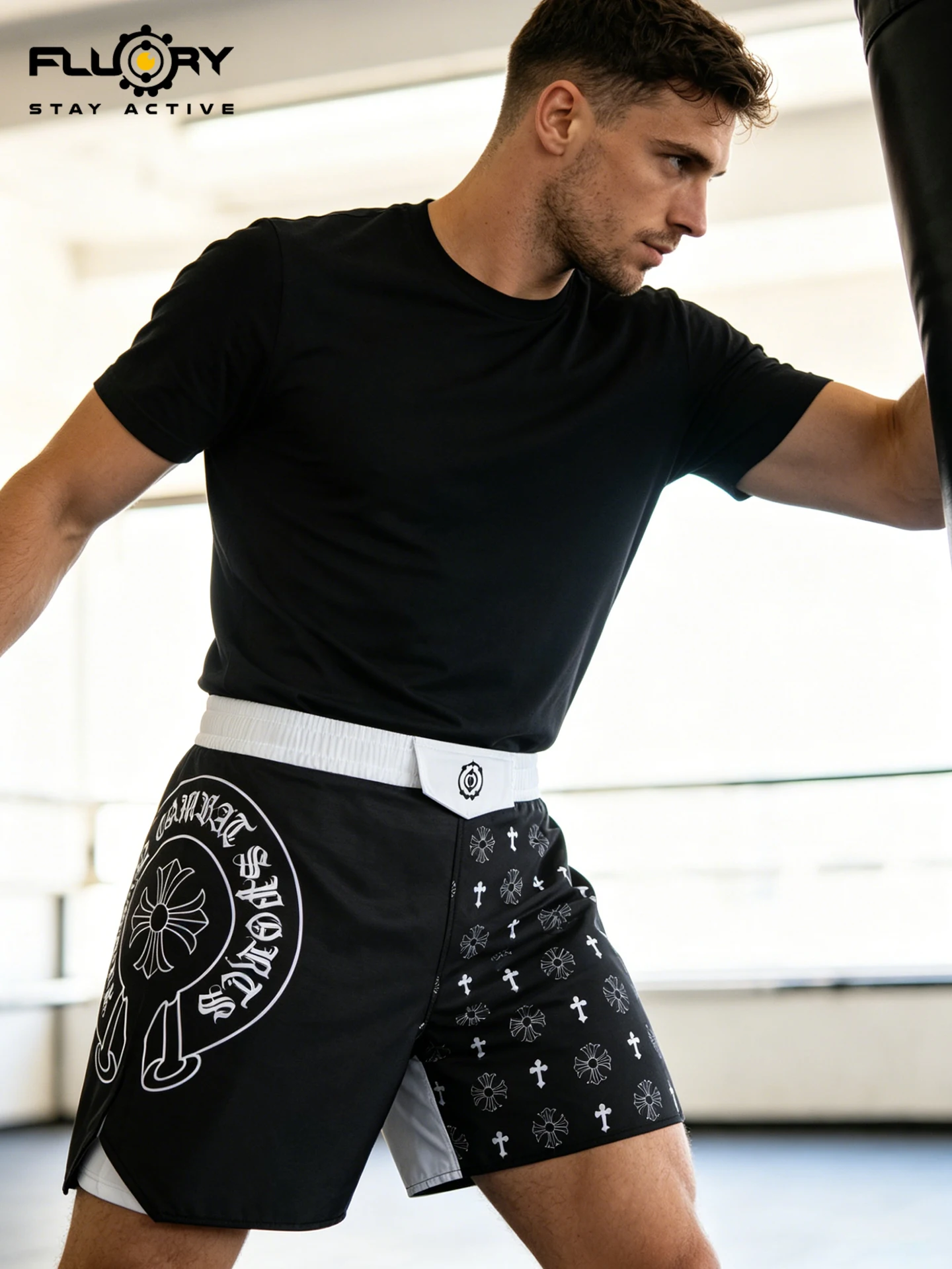 FLUORY Muay Thai Shorts Mma Shorts,Minimalist Style  Fresh And Breathable Ice Silk Fabric, Mma Gym Fighting Boxing Shorts
