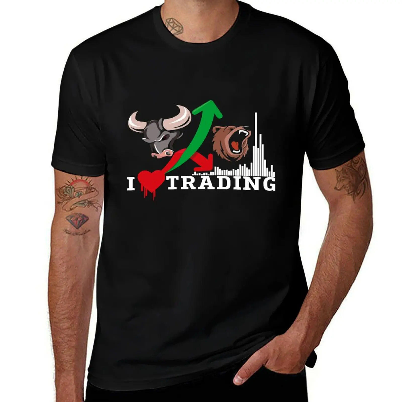 I love Trading Design (dark background) bears vs bulls with volume T-Shirt Fashion Letter Print T-Shirt