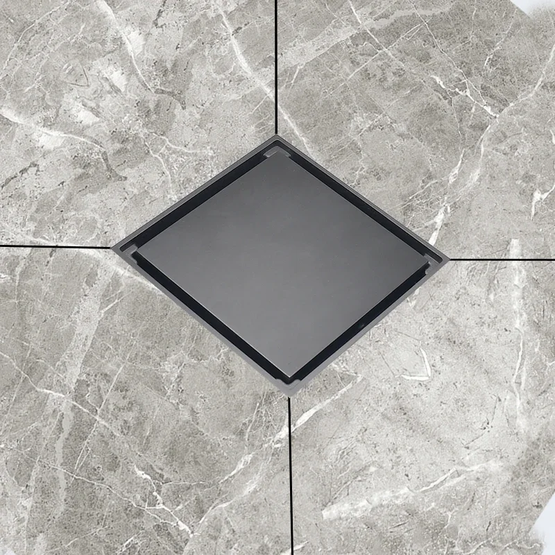 

Bathroom Shower Black Square Invisible Toilet Balcony Water Antiodor Drains Brass Bath accessories