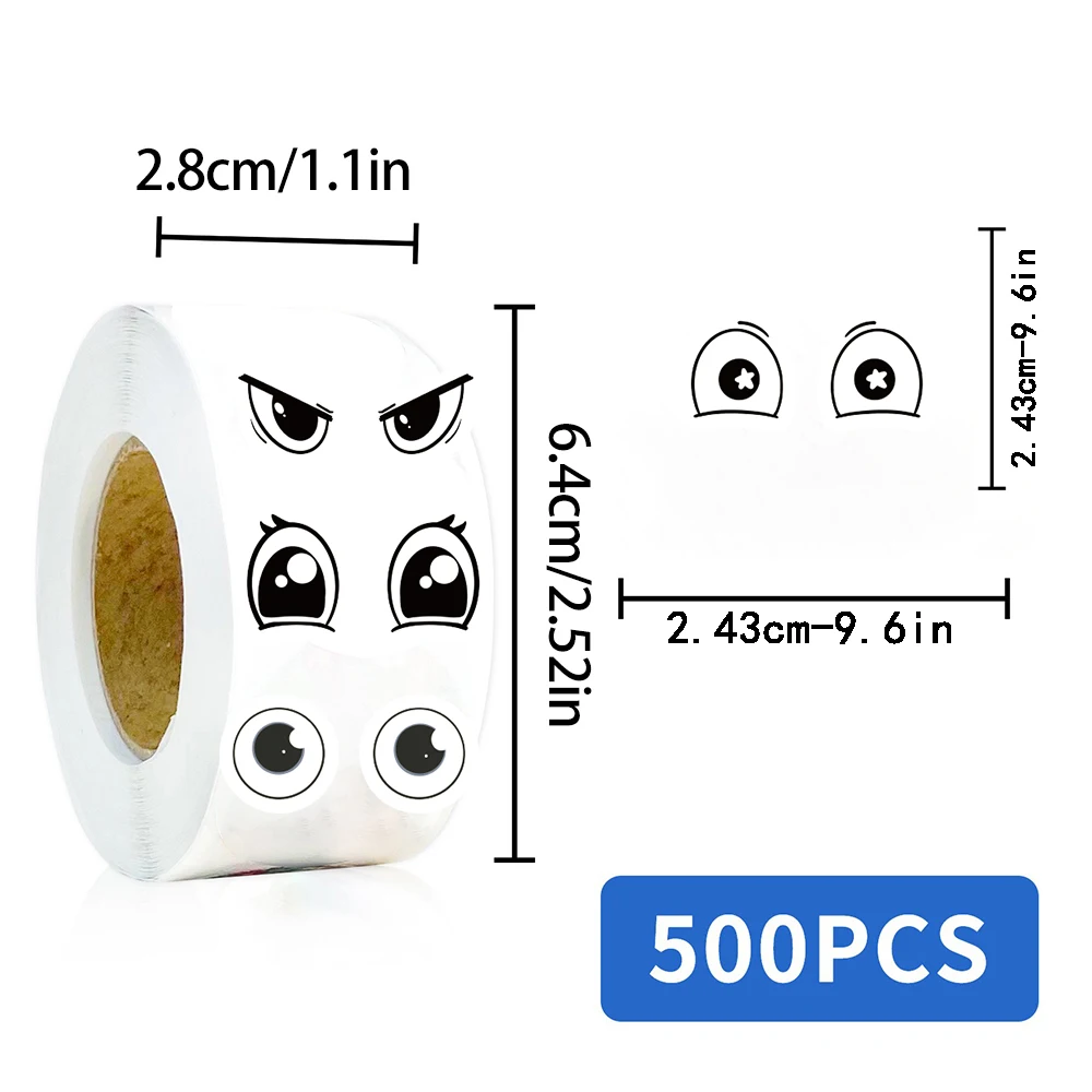 500Pcs/roll Kawaii Small Expression Eyes Cartoon Stickers Cute Gaze Phone Cafe Aesthetic Streetwear Graffiti Bicycle Sticker image 3
