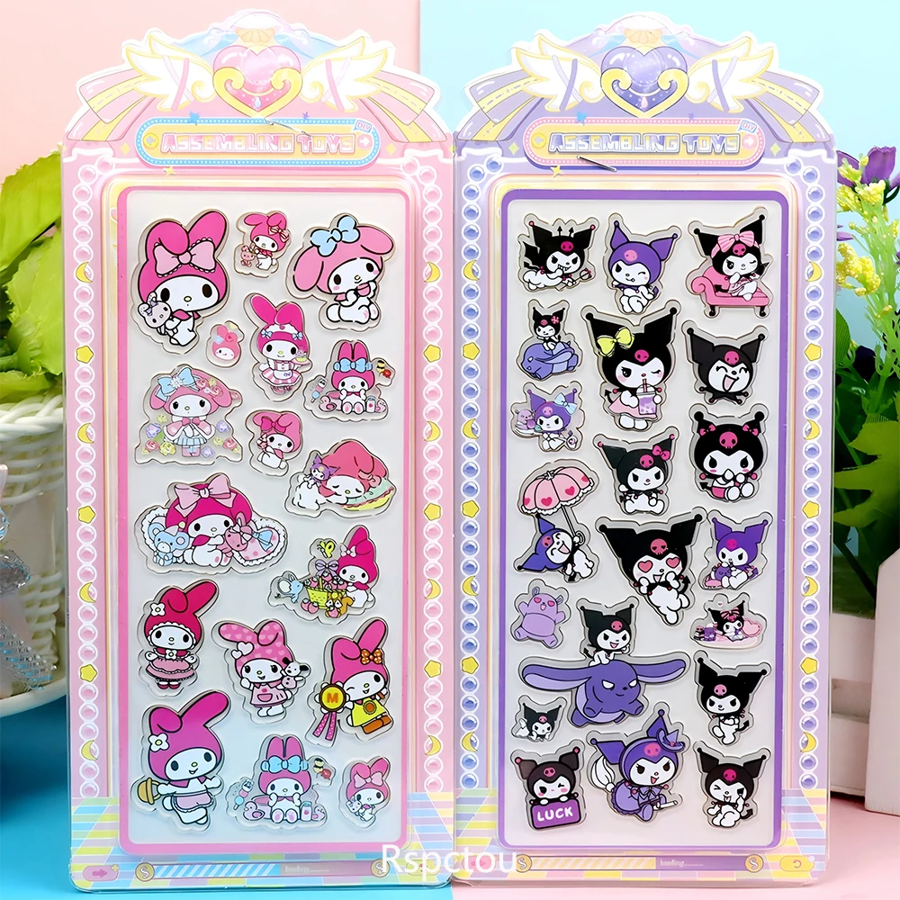 4pcs Kawaii Sanrio Acryl 3D Relief Stickers Esthetische Anime Decals Speelgoed Waterdicht Cinnamoroll My Melody Kuromi Sticker
