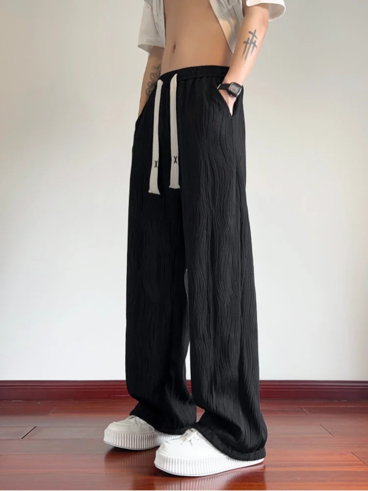 

Ice Silk Men's Summer Thin Qui Dry Sports Casual Long Pants Loose Drape Wide Leg Pants Faionable Straight Leg Leisure Tro...