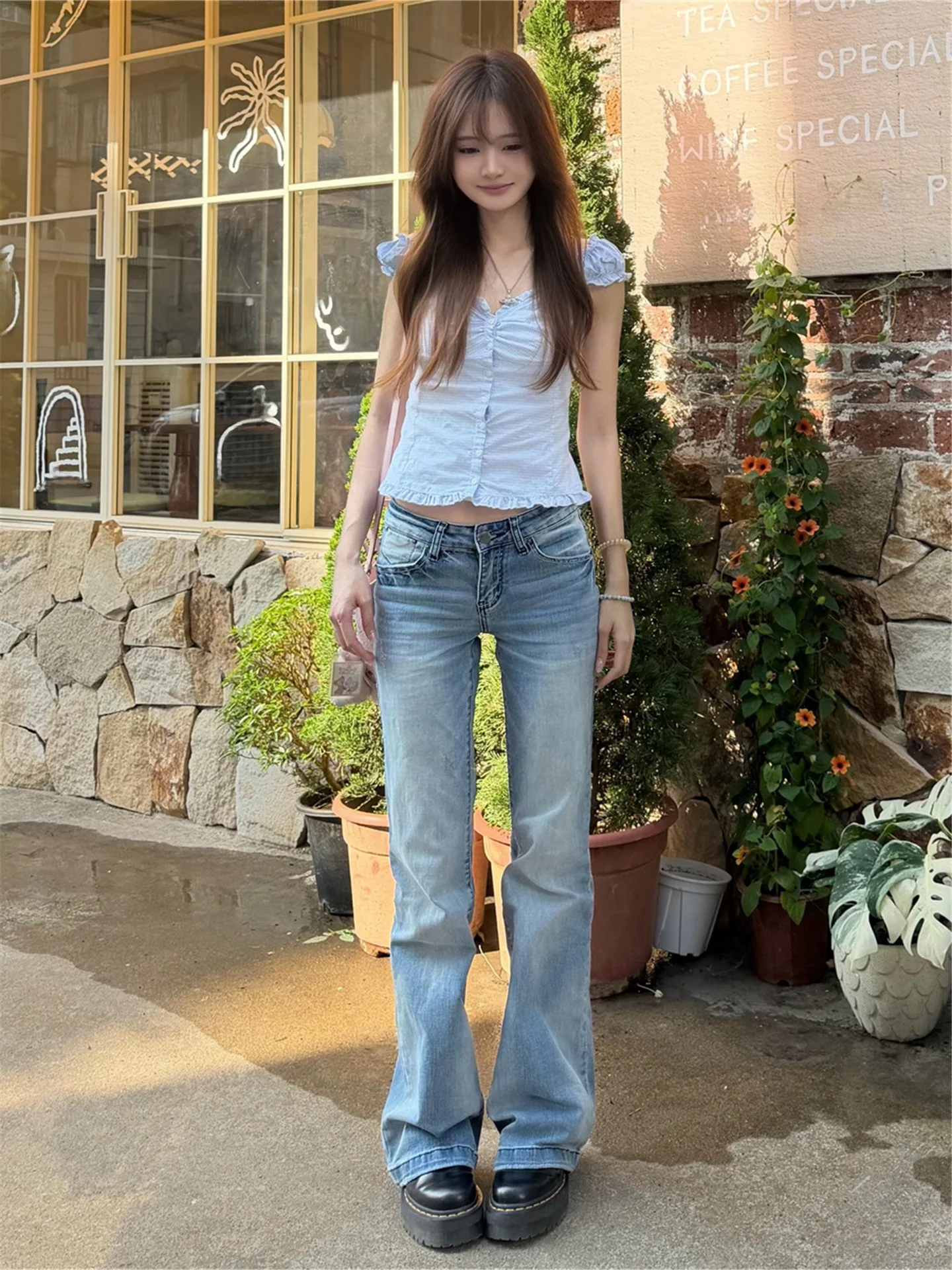 

American Style Low Waist Bell Bottom Jeans Women's Summer Slimming Long Floor Length Pants Hot Girl Casual Cotton Denim