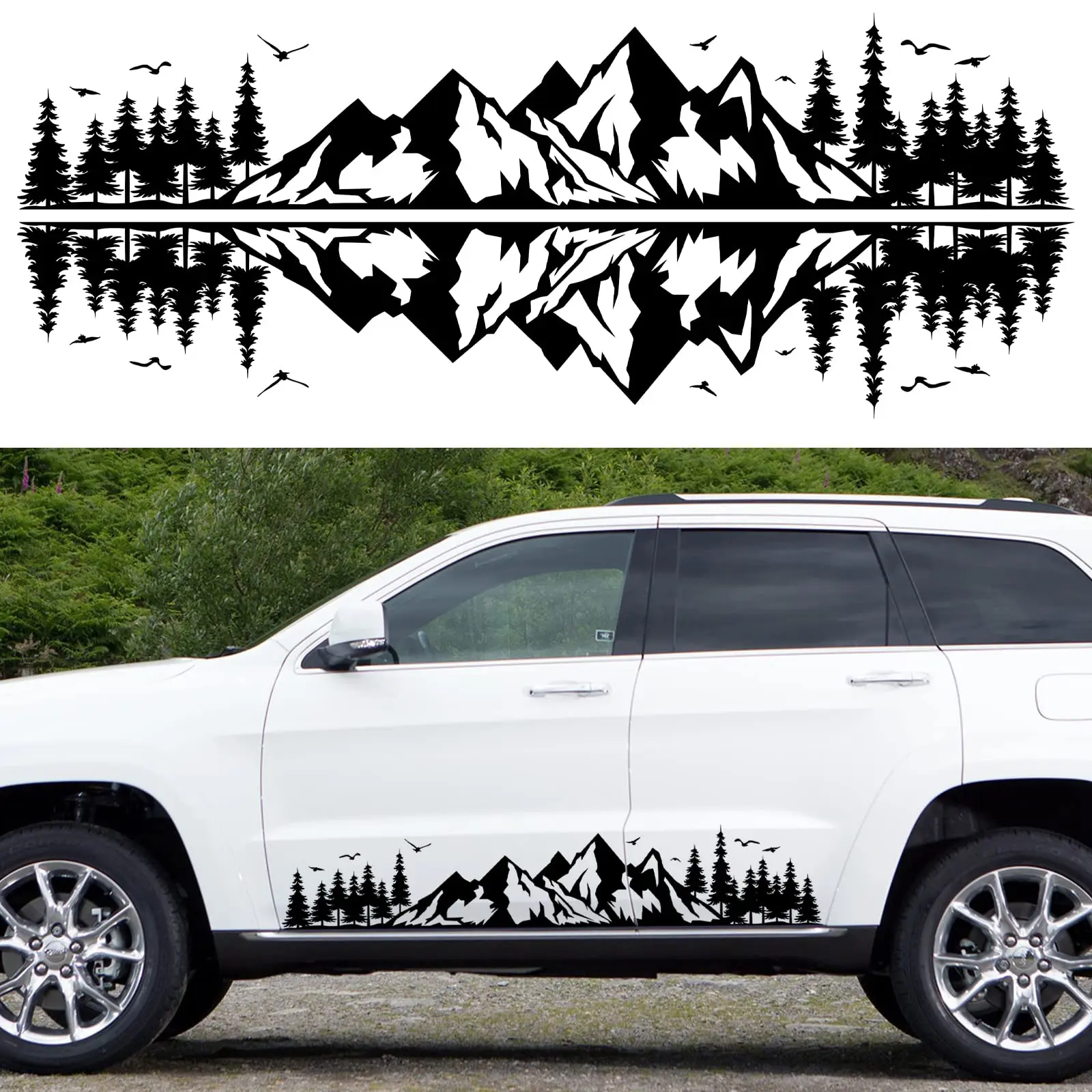 

2 Pcs 71.9 Inch Mountain Forest Vinyl Car Side Sticker For SUV Truck Off-Road Vehicle
