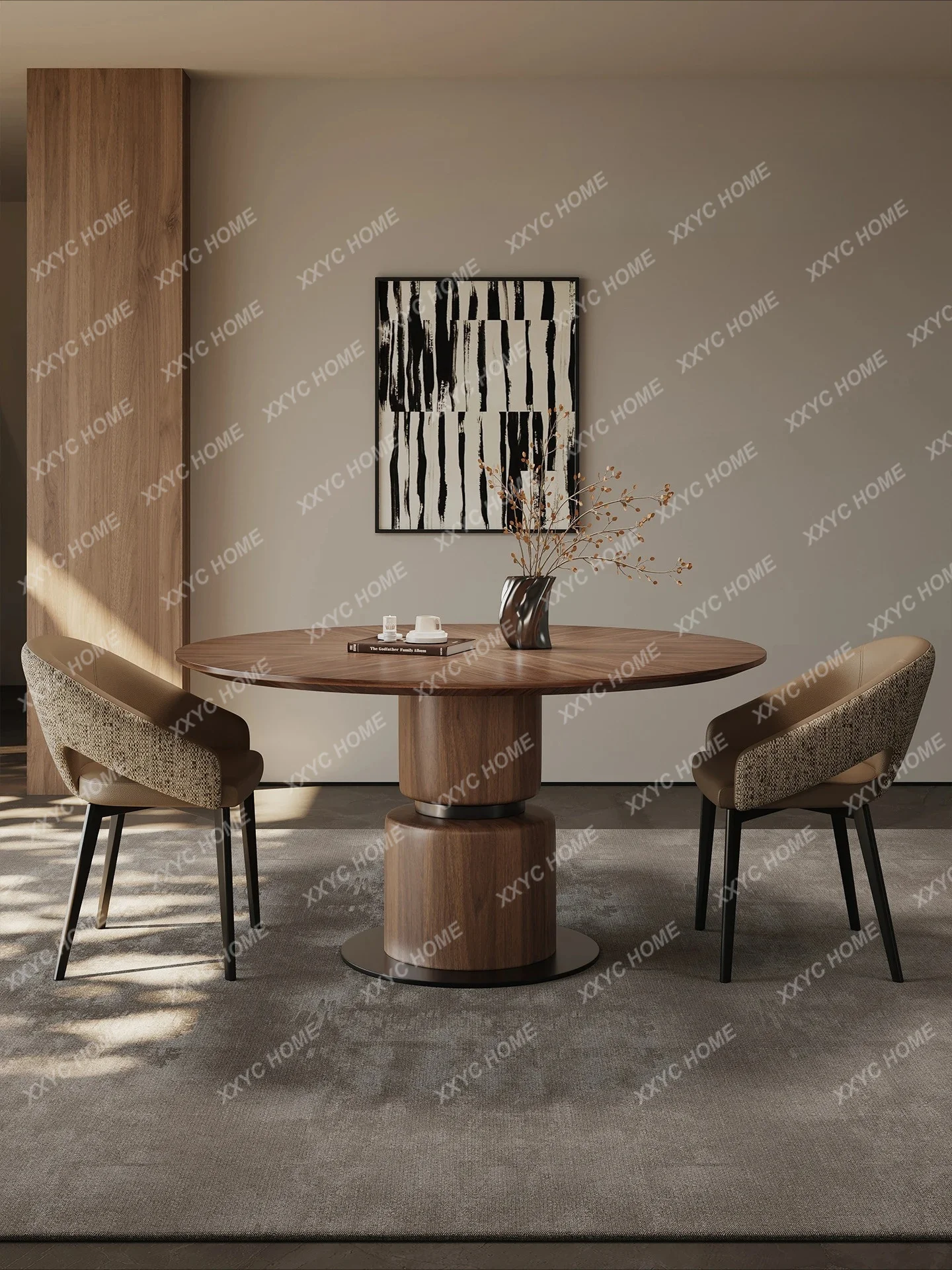 LSenior  round dining table new high-end solid wood villa restaurant creative fashion
