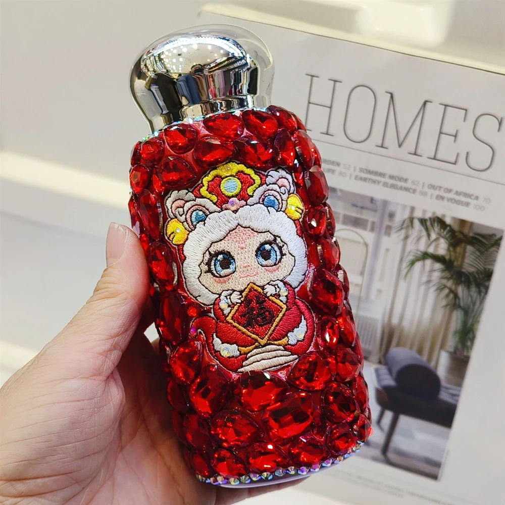 Year of the Snake Lion Awakening Chinese Style Cartoon Thermos Mug Stainless Steel with Rhinestone Portable Vacuum Flask 260ml