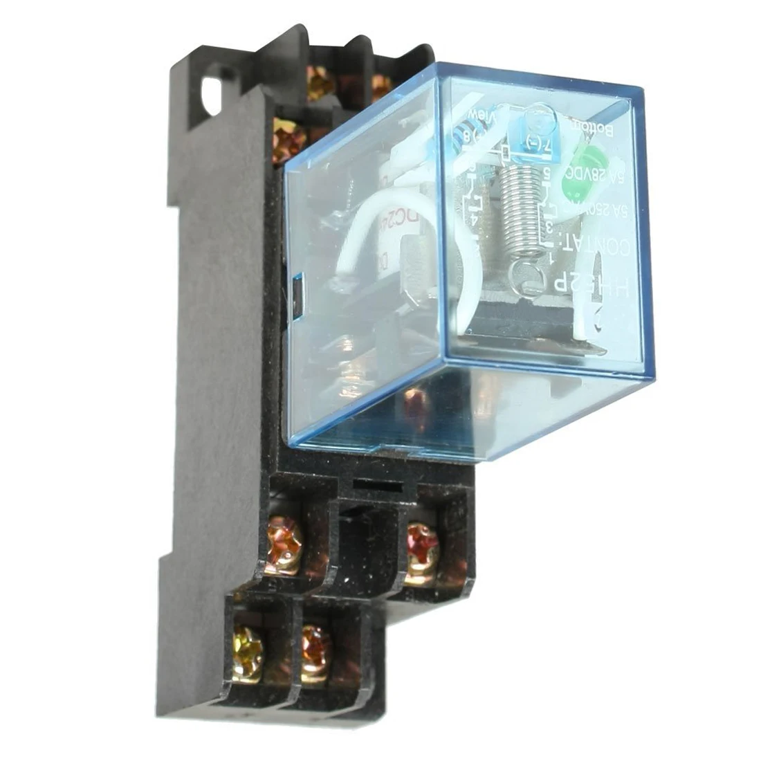 HH52P DC 24V Coil DPDT 8 Pins Electromagnetic Power Relay with DYF08A Base, Black+ Clear Blue