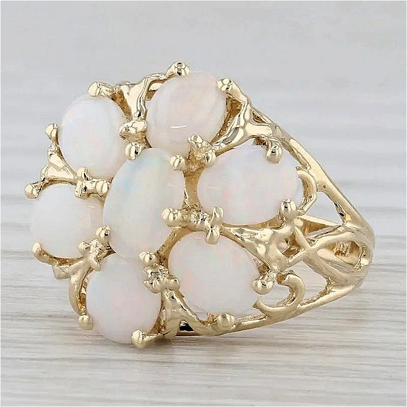 Eleganter, exquisiter, goldplattierter Ring mit synthetischem Opal, Damenmode, Vintage-Stil, Hochzeit, Verlobung, Bankett, Schmuckzubehör