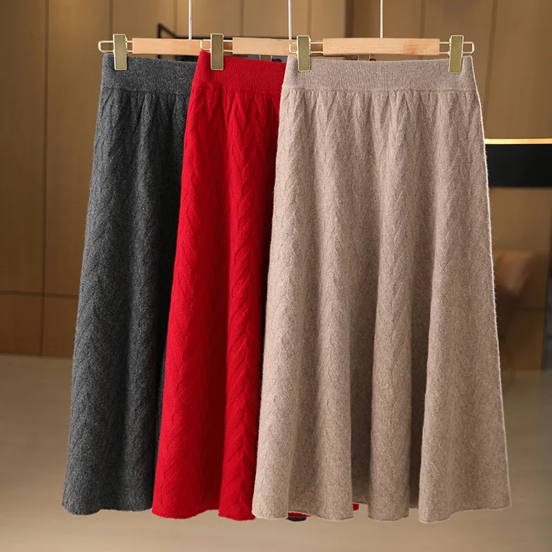 Women's Autumn Winter High Waist Knitted Mini Skirt 100% Pure Wool Tweed Casual Basic Style Skirt for Ladies