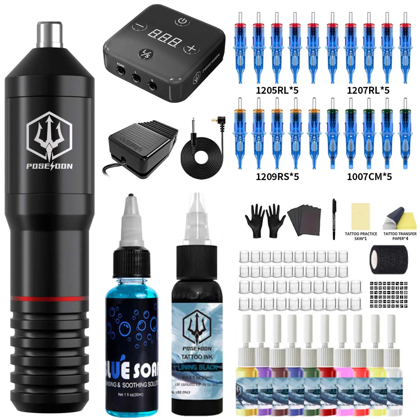 

Tattoo Kit POSEIDON High Power Tattoo Pen Kit For Permanent Makeup Tattoo Machine Kit High Quality Tattoo Gun Kit