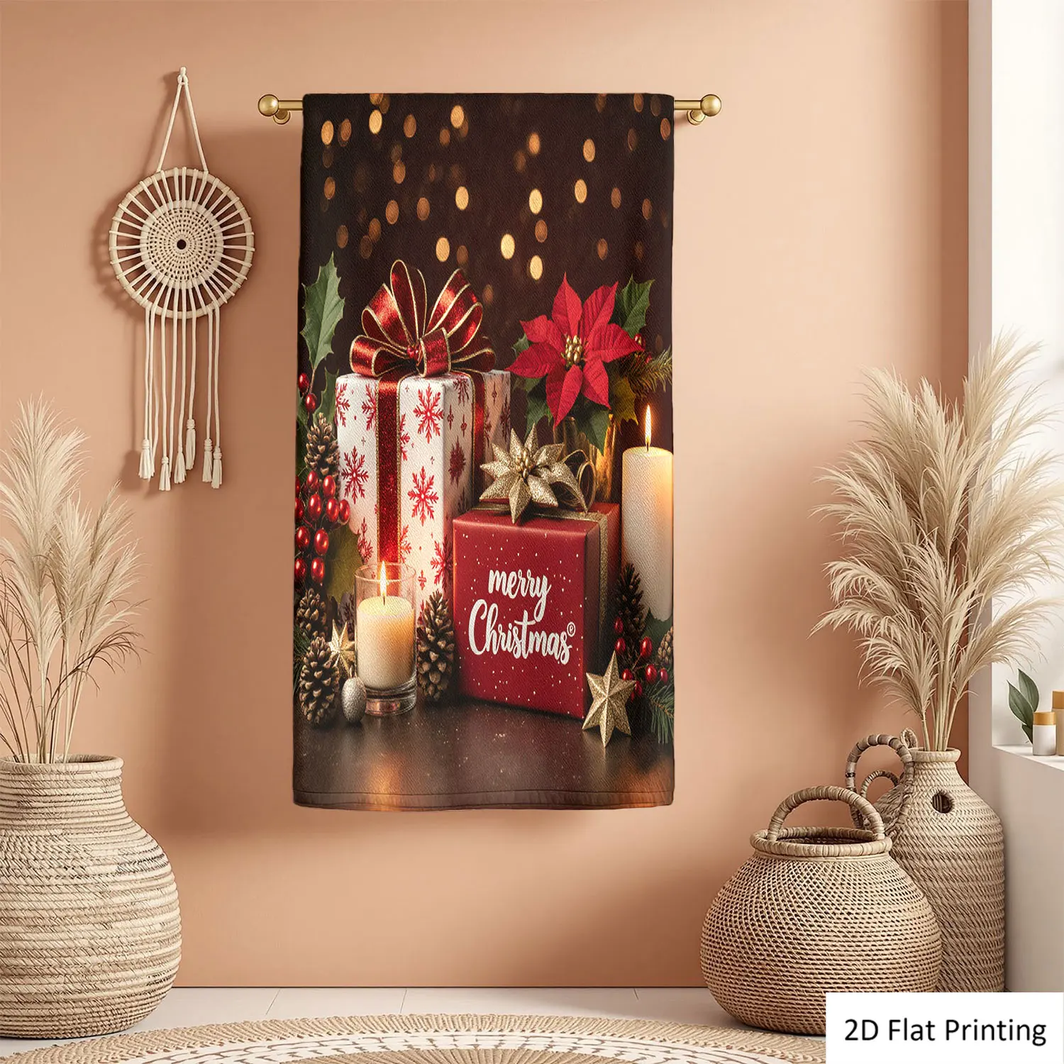 

1Pc Christmas Gifts Poinsettia Candles Decorations Bathroom Hand Towel Bath Towel, Multiple Size Microfiber Polyester Towel, Unique Home Decorative Kitchen Towels, Festival Bathroom Accessories Decor, Quick Dry and Absorbent