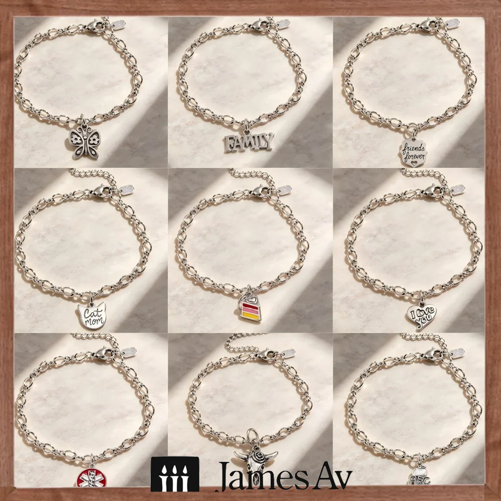 2027 New S925 Silver Vintage Oxidized Charm Bracelet Butterfly Family Friends Cat Mom Bull Skull Letter Pendant Jewelry Gift