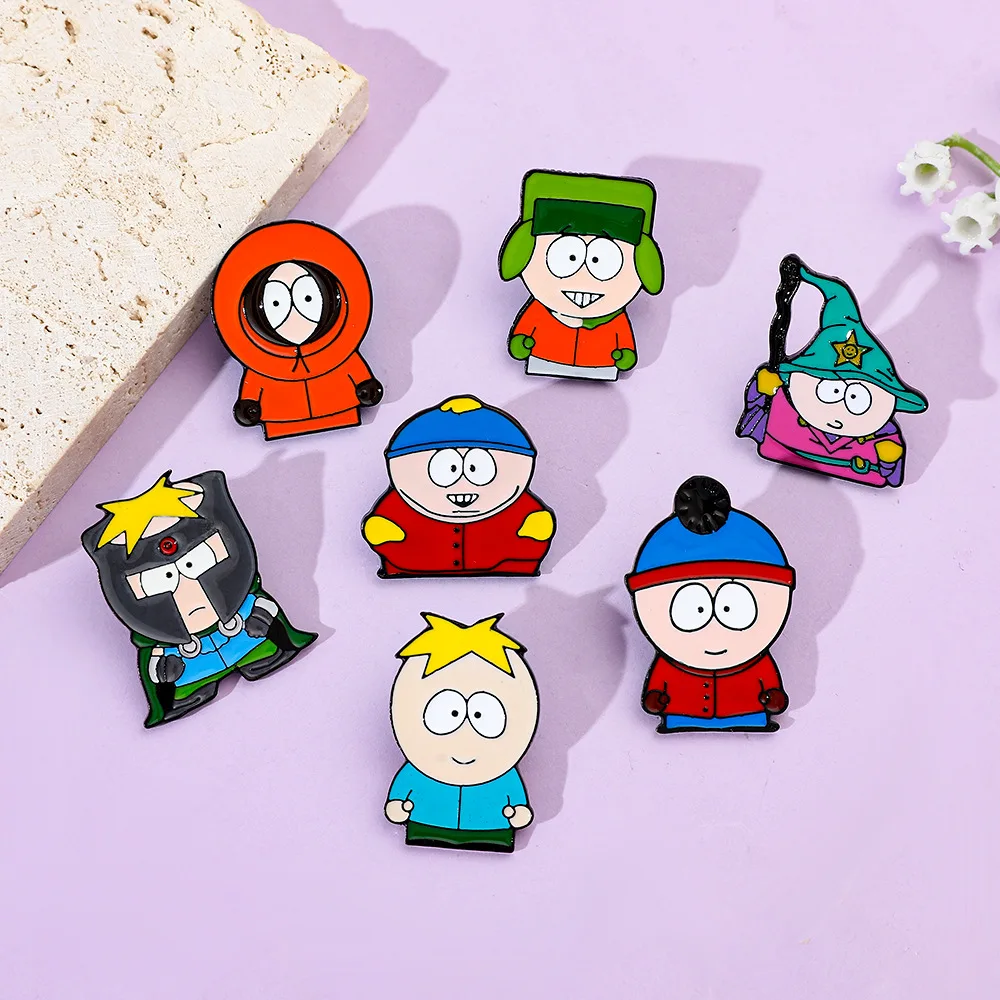 Cartoon TV Movie Cartman Figure Badges Lapel Pins for Backpacks Metal Enamel Cute Badge Clothes Jewelry Clothing Accessories