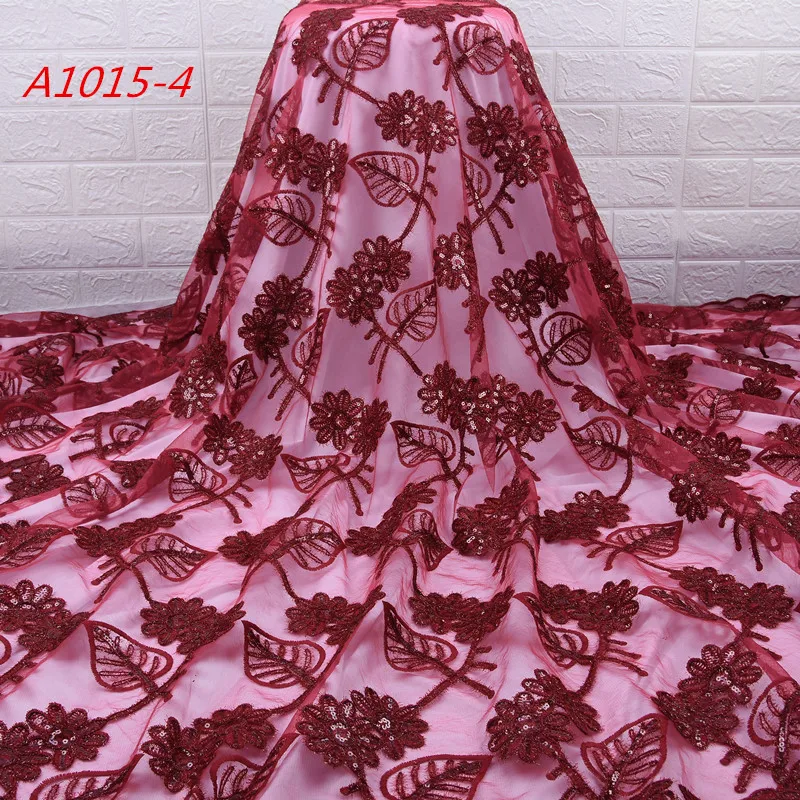 Red Milk Silk Lace Mesh Tulle Fabric African Embroidery Lace Sequined Fabric 2024 High Quality Nigerian Wedding Dress A1762