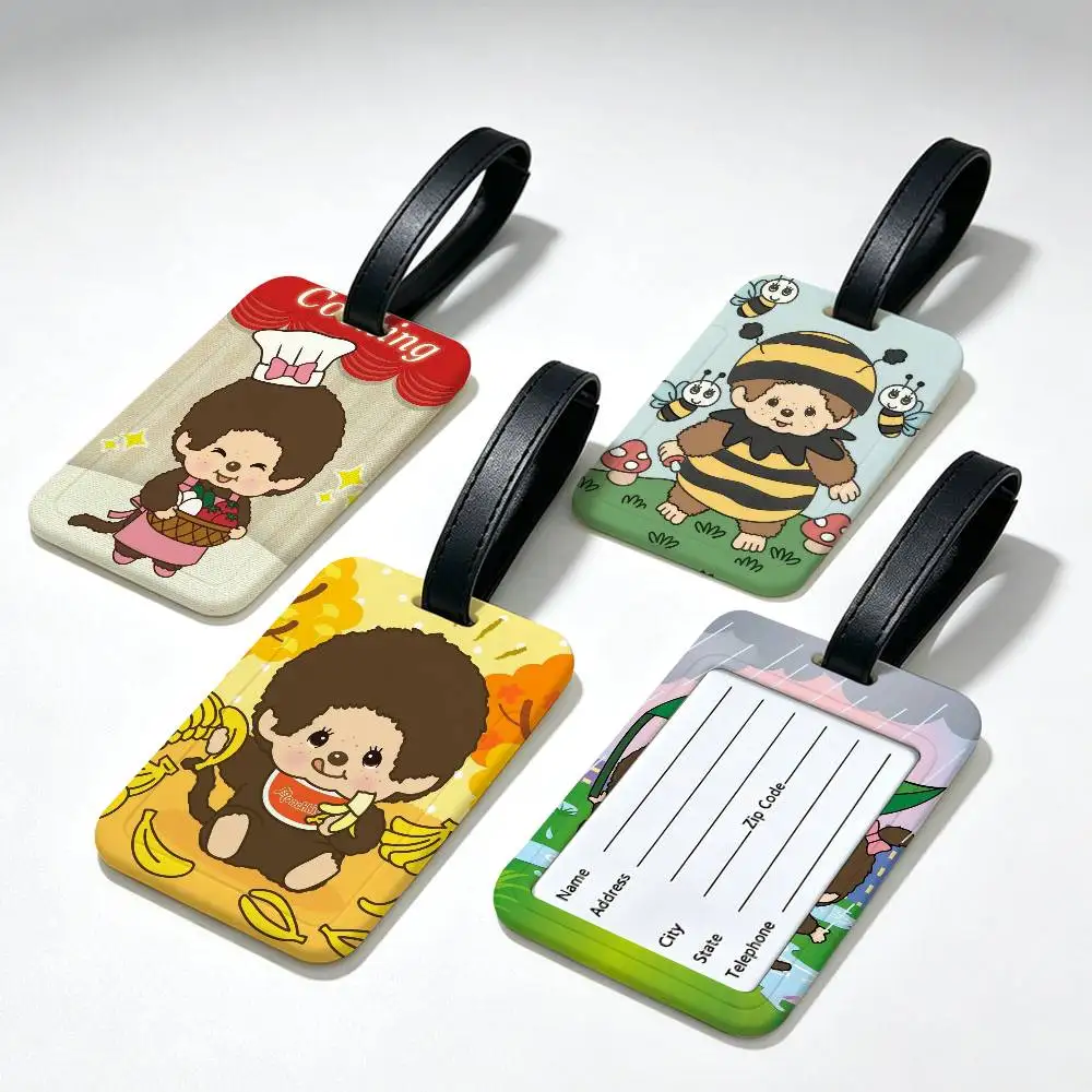 Cartoon Monchhichis Waterproof PVC Baggage Tag With Info Card Anti lost Identification Tag For Luggage School Backpack