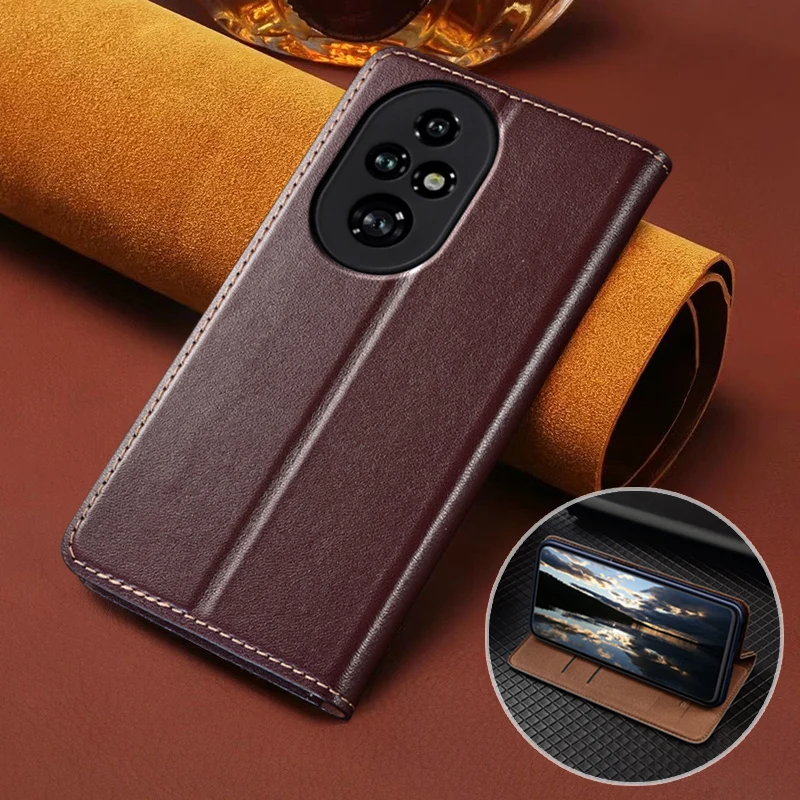 

For HONOR 200 Pro Lite 200Pro 5G Flip Case Napa Texture Magnetic Cover Luxury Cowhide Genuine Leather Card Pocket Wallet Cases