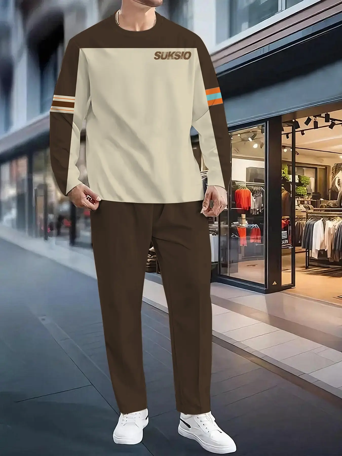 طقم مكون من قطعتين، طقم رياضي عصري للرجال من أوروبا وأمريكا بأكمام طويلة وسراويل طويلة