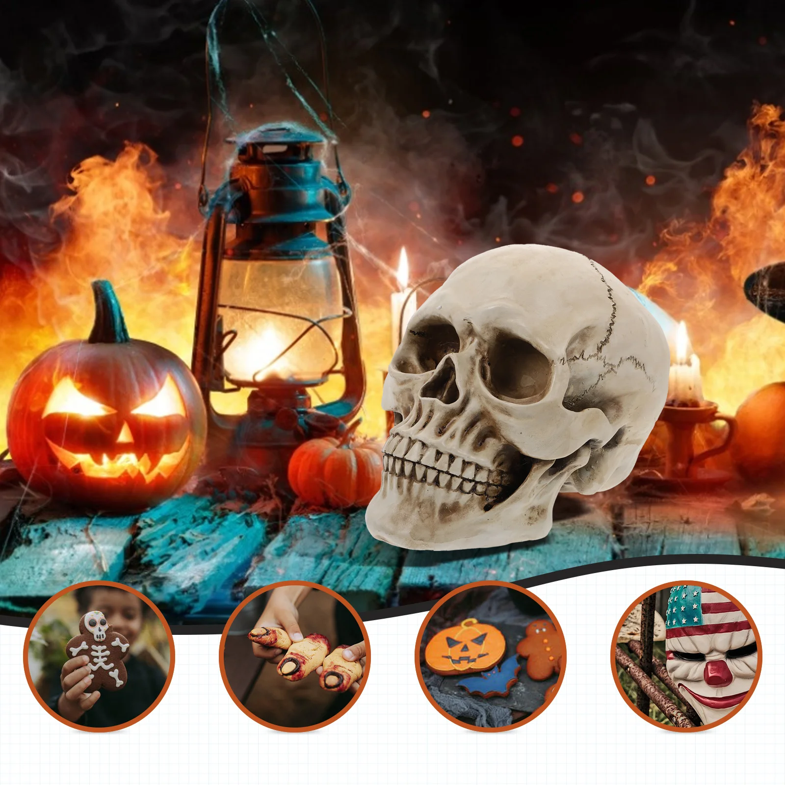 

1Pcs Skull Head Statue Resin Halloween Decor Household Furnishing Festival Gift Scary Party Skull Decoration Tabletop