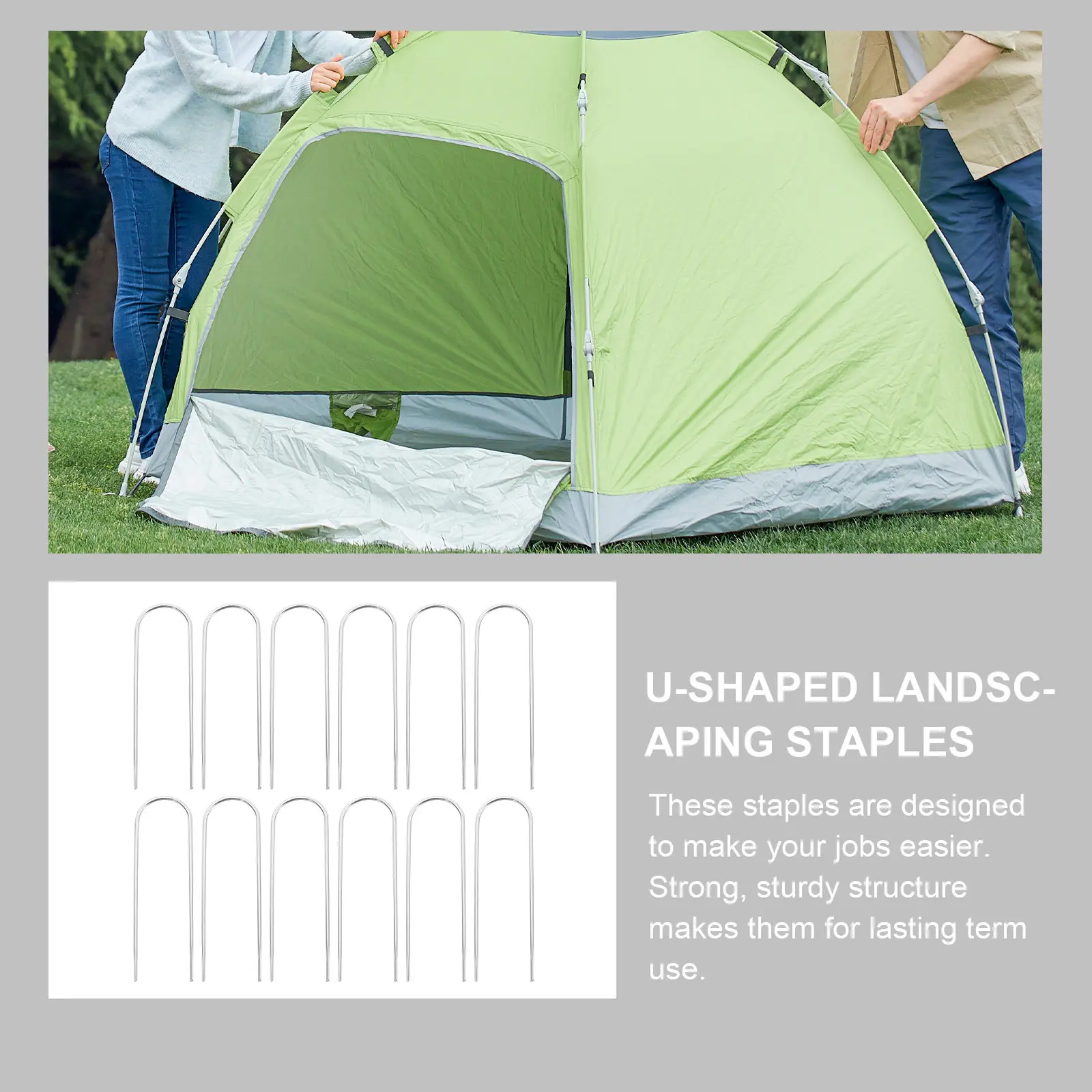 12Pcs U-Shaped Landscape Staples Heavy Duty Yard Stakes for Garden Fabric Tents Weed Barrier Secure Ground Fixing