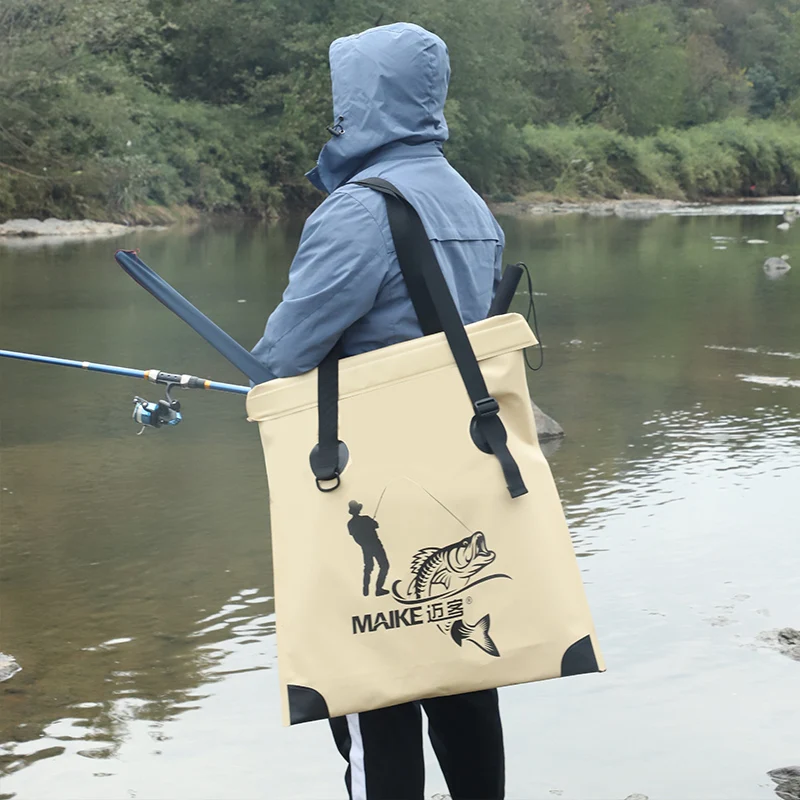 Maike حقيبة الصيد البلاستيكية متعددة الوظائف المحمولة قابلة للطي سعة كبيرة مقاوم للماء حقيبة الصيد حقيبة يد أداة حقيبة معدات صيد الأسماك