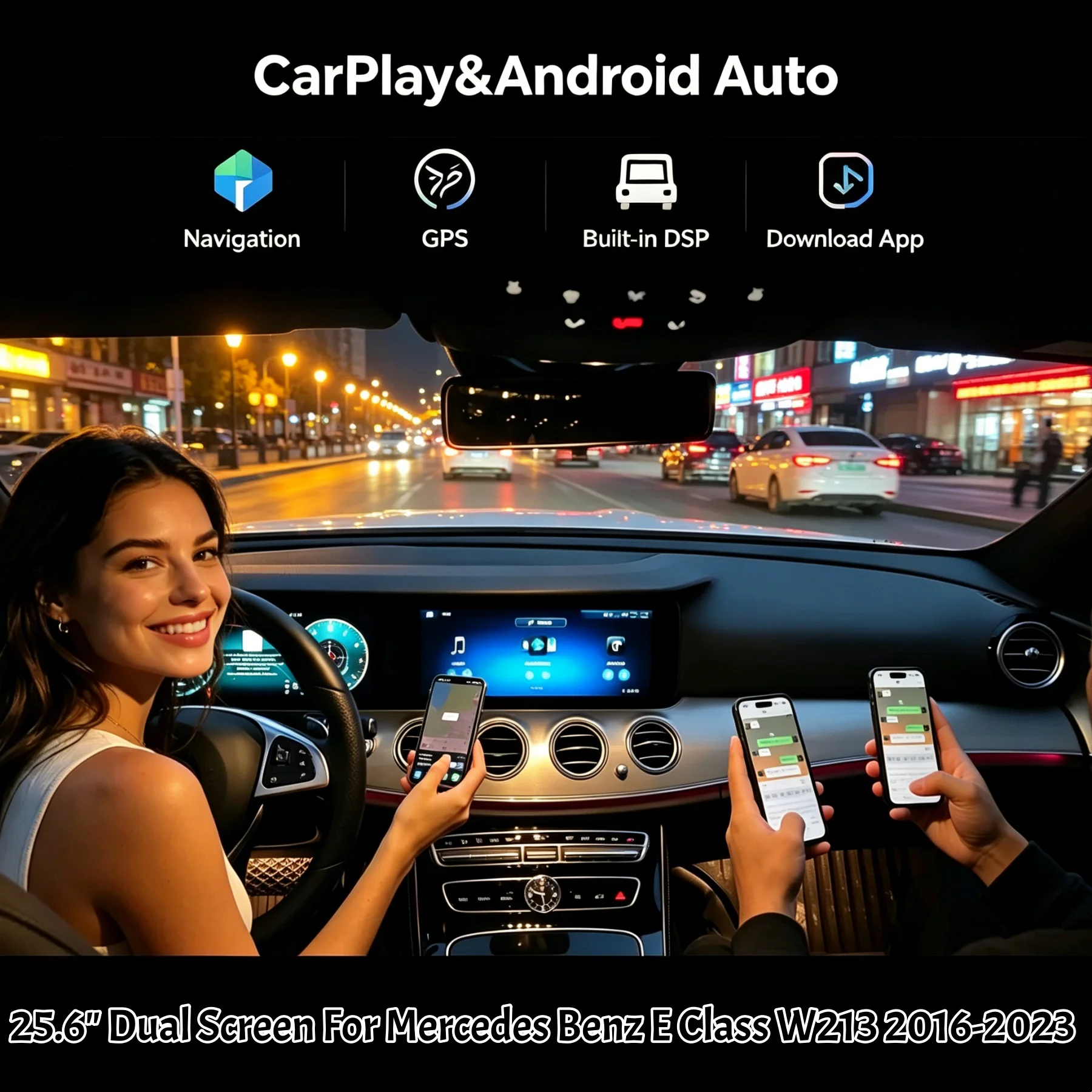 

25.6" Android Dual Screen For Mercedes Benz W213 2016-2023 Car Radio Carplay Stereo Auto GPS Navigation Multimedia Video Player