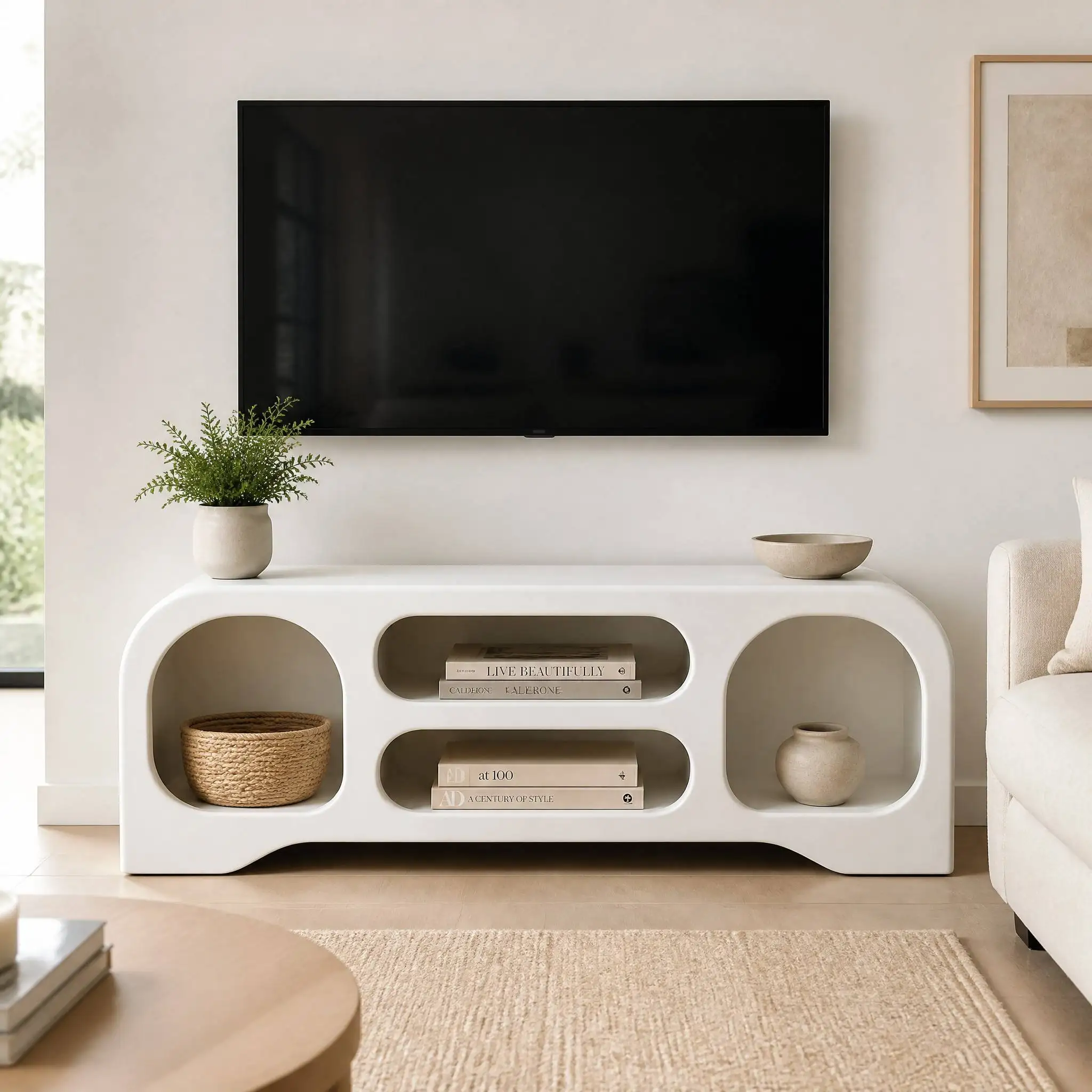 Wooden Storage TV Cabinet 4 Compartments Living Room Sideboard For Home Hotel Apartment