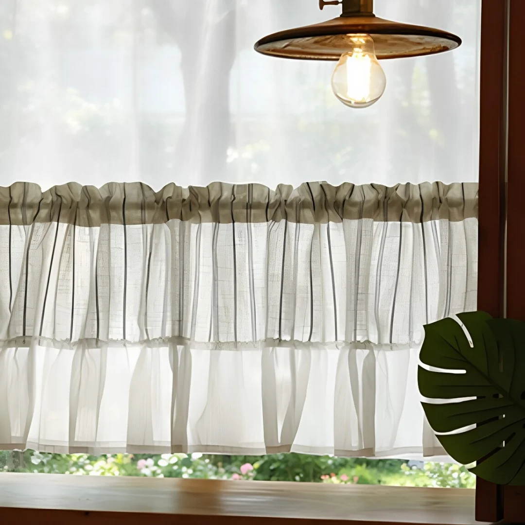 1pc Korean Style Blue Striped Half Curtain, Short Door Curtain, Retro Partition Curtain, Coffee Curtain, No Drilling, Kitchen Cu