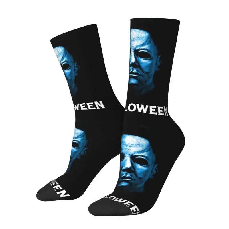 Funny Men's Halloween Michael Myers Dress Socks Hip Hop Breathable Comfortable 3D Print Horror Movie Character Crazy Crew Socks