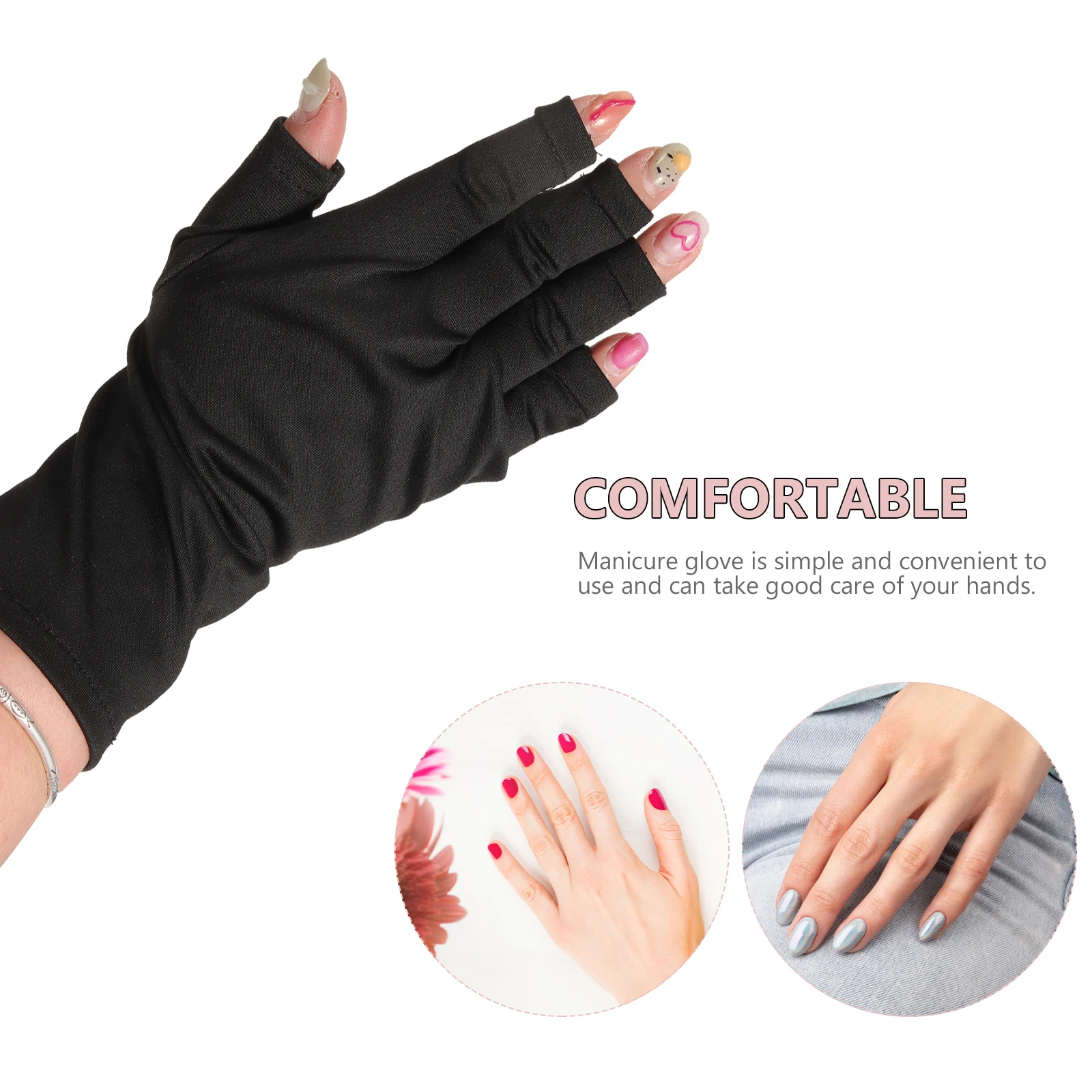 

2Pairs Manicure Gloves Anti Uv Fingerless Nail Soft Polyester Protecting Hands Manicure Accessories Reusable
