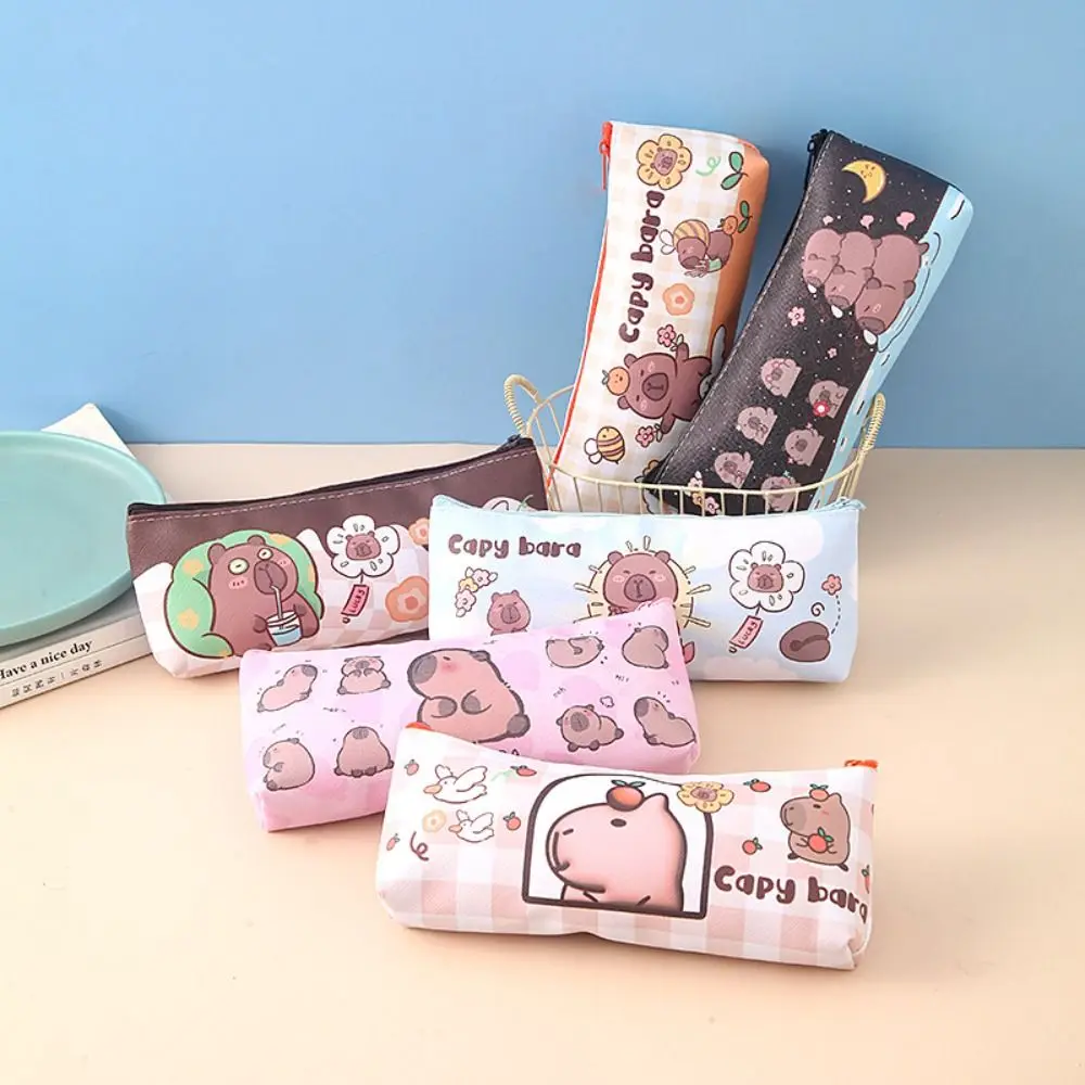 

Storage Bag Capybara Coin Purse PU Leather Flower Small Square Handbag Zipper Large Capacity Cartoon Makeup Lipstick Bag