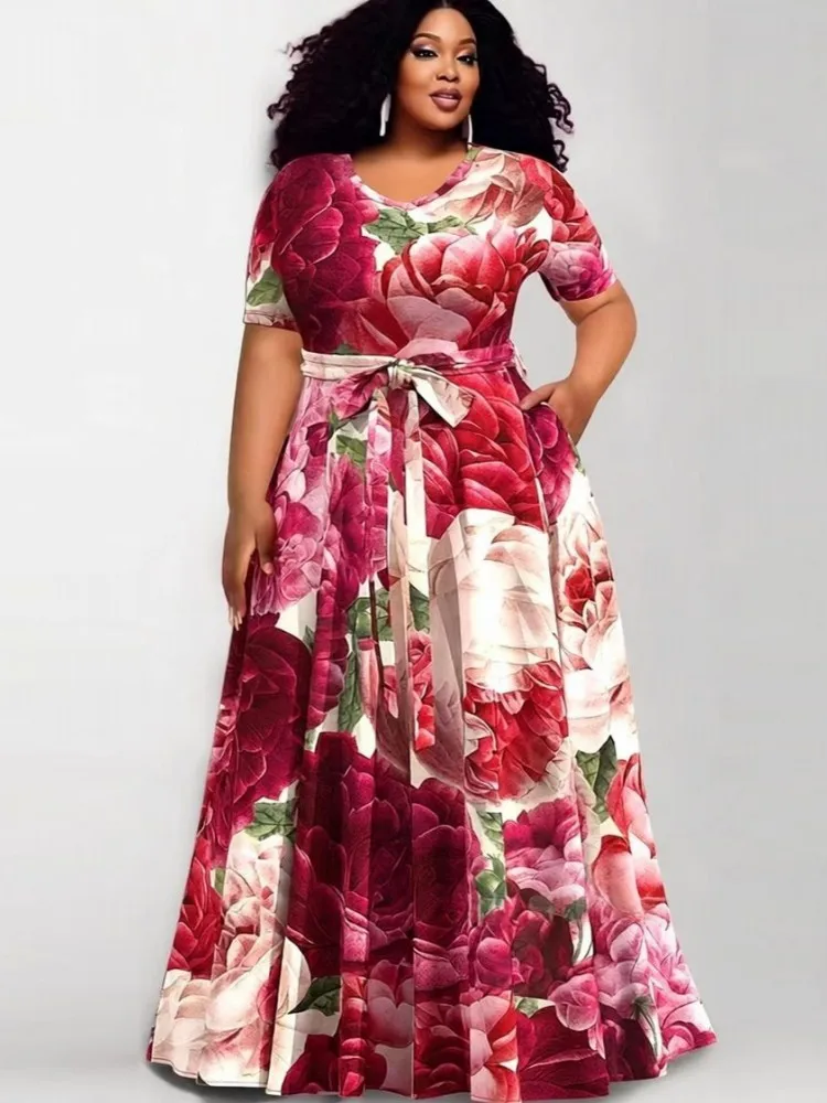 L-5XL Plus Size Women Clothes Dresses Autumn Summer Robes Short Sleeve Street Style Casual 3XL Big Size Maxi Dress Oversized