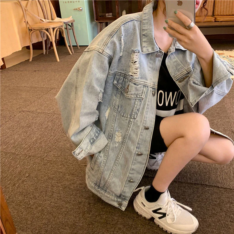 New Korean Denim Jacket Women Outerwear Oversized Jeans Jackets Female Vintage Large Size Loose Streetwear Clothes