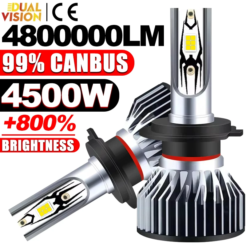 

4500 Вт 4800000LM H7 H4 Автомобильные фары H11 H8 H9 H1 9005 HB3 9006 HB4 9012 HIR2 Светодиодные автомобильные фары CANBUS Plug And Play Противотуманные фары 12 В