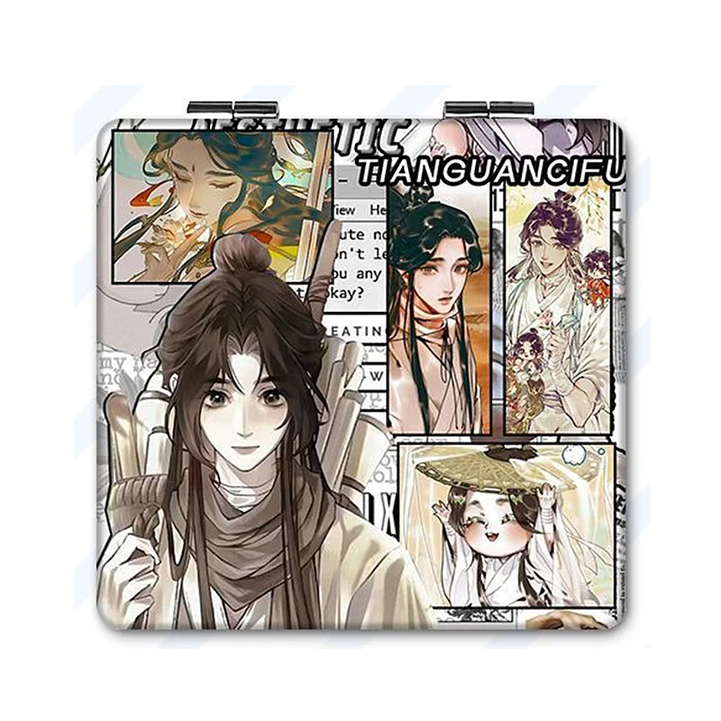 Hemelse ambtenaren zegen,Tian Guan Ci Fu,Opvouwbare dubbelzijdige make-upspiegel,Anime Cute,Draagbaar reizen,Meisjes,Vergrootglas,Vierkant