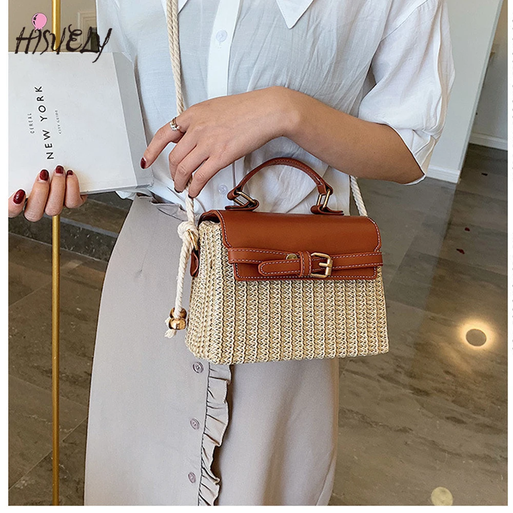 HISUELY 2024 Bohemian Straw Bags for Women Beach Handbags Summer Vintage Rattan Bag Handmade Kintted Woven Crossbody Bag Purse