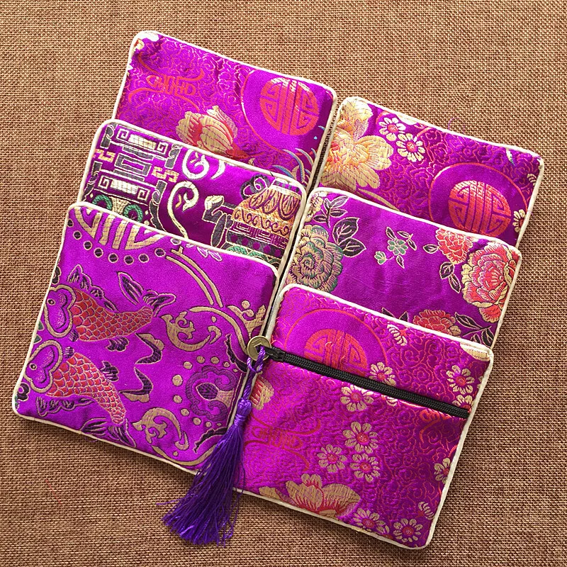 Brocade Bag Brocade Pouch Coin Purse Jewelry Bag Embroidered Cultural Bag Lucky Bag Buddhist Bead Zipper Bag Bracelet Bag