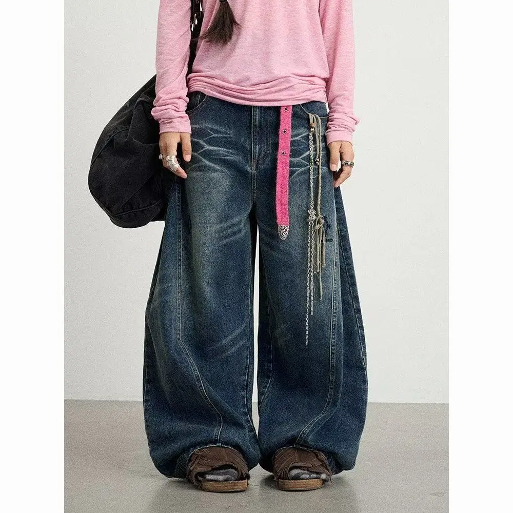 

Y2k American Vintage Raw Edge Baggy Jeans Women Streetwear Hippop Loose Wide Leg Pants Y2k High Waist Straight Mopping Trousers