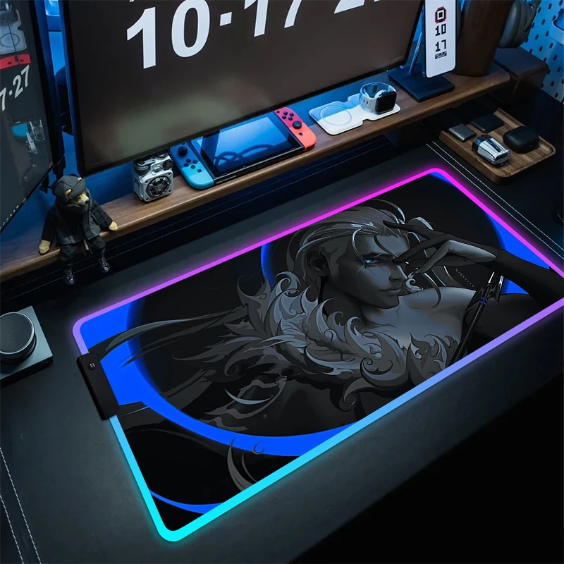 Imagem -02 - Rgb Mousepad Valorant Anime Antiderrapante Tapete de Mesa Gaming Mouse Pad Gamer Bloqueio Borda Mouse Tapete Led Grande Borracha Teclado Esteiras Xxl